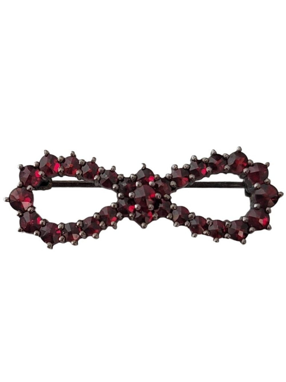 Sterling Silver Rose Cut Garnet Bow Pin E188